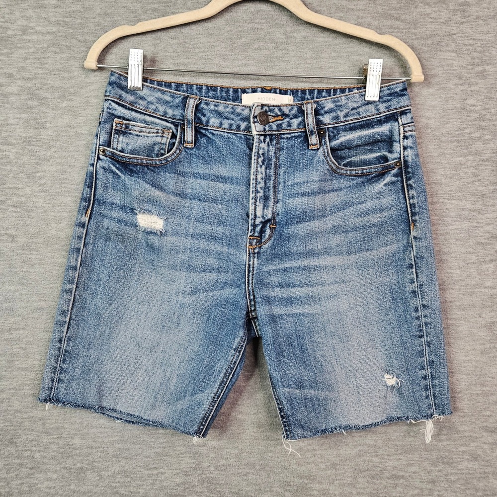 Hidden Jeans Womens Distressed Bermuda Denim Shorts Medium Wash Size 27